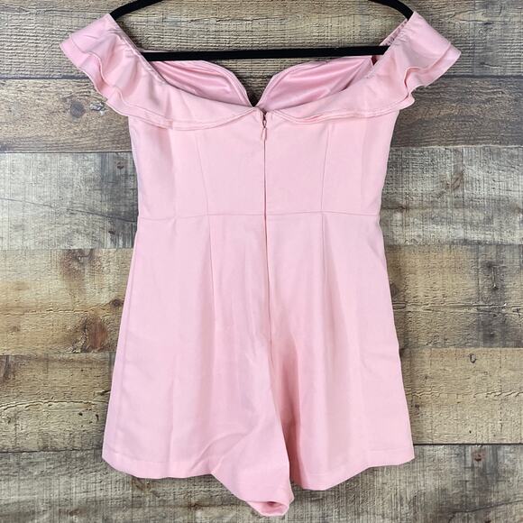 Superdown Jada Ruffle Shorts Romper Off The Shoulder Blush Pink Size Small - Picture 6 of 10